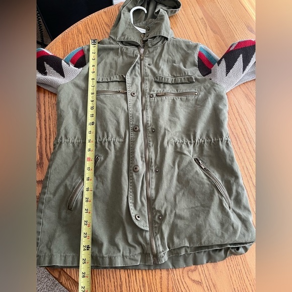 Thread & Supply Hooded Cargo Utility Jacket Aztec Knit Sleeve Green Size M - Picture 7 of 12